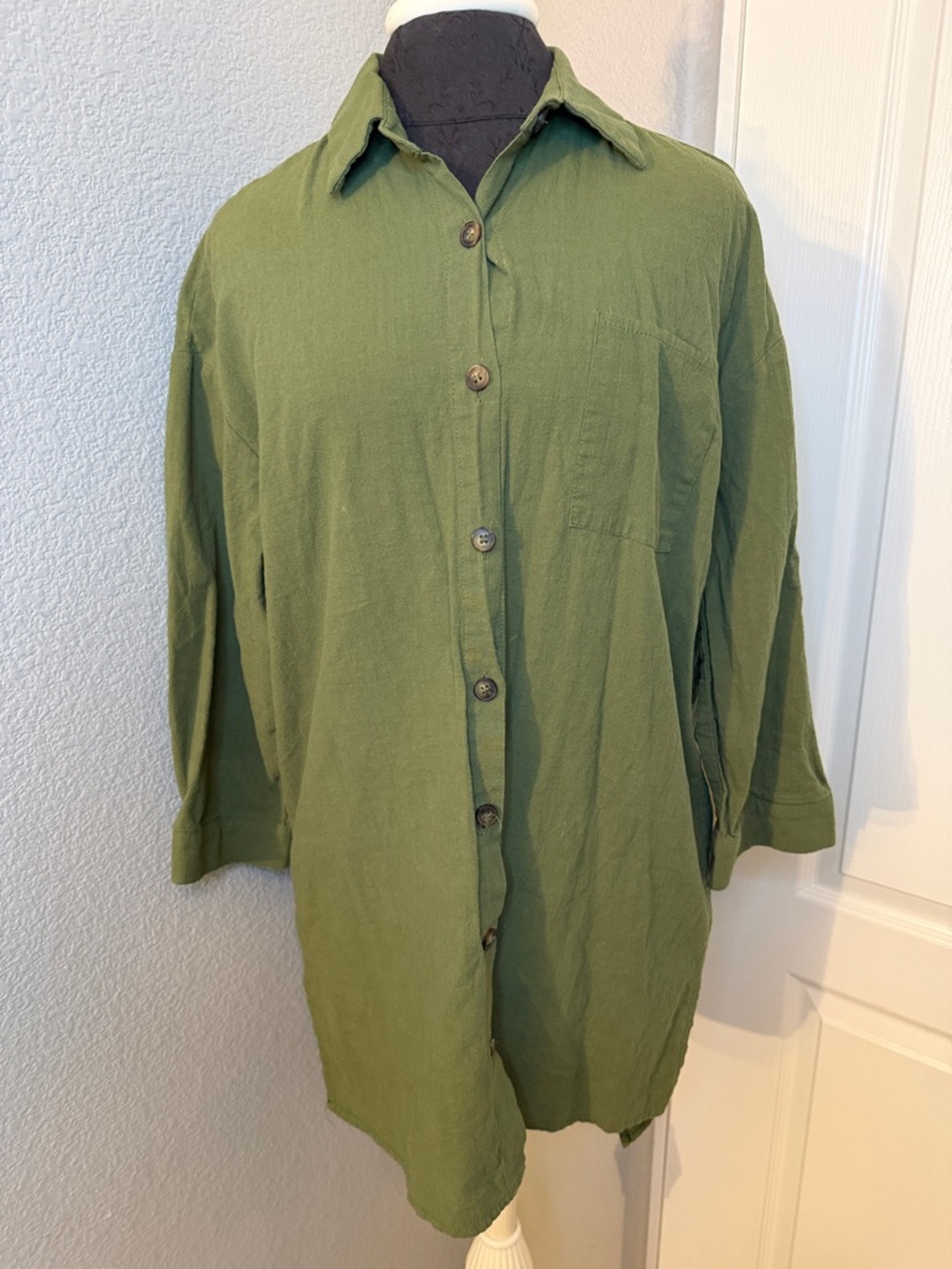 Amazon Beyove 100% cotton Olive Green Button-Up Shirt & Drawstring Shorts Set - Picture 2 of 12